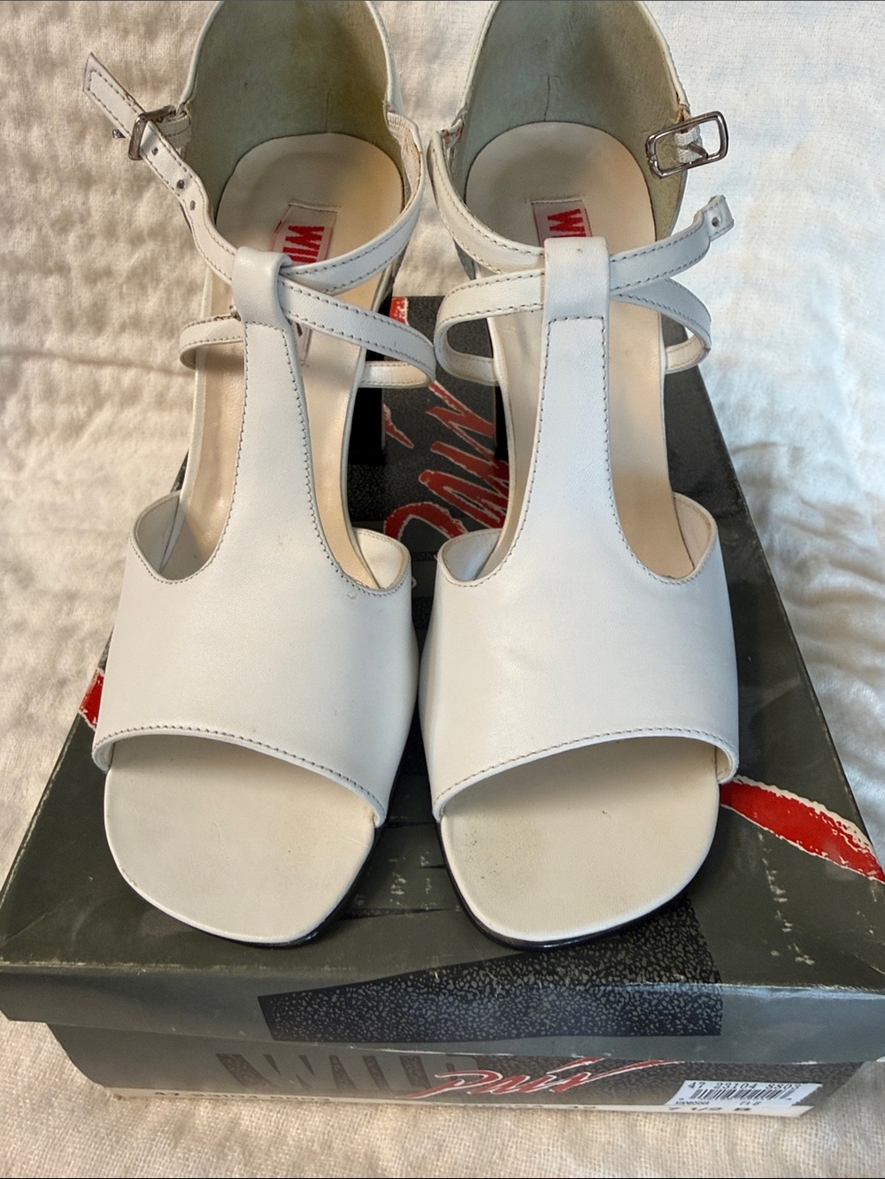 Wild Pair White T-Strap Open-Toe Heels